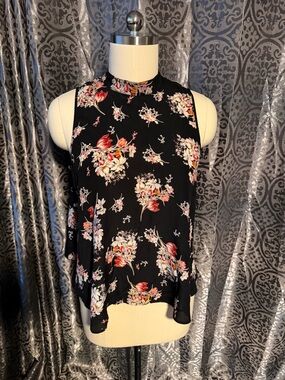 Maeve: Black Floral Sleeveless Mock Neck Top
